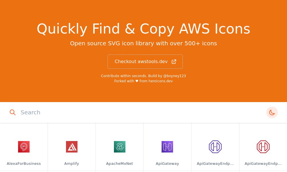 Screenshot of AWS ICONS