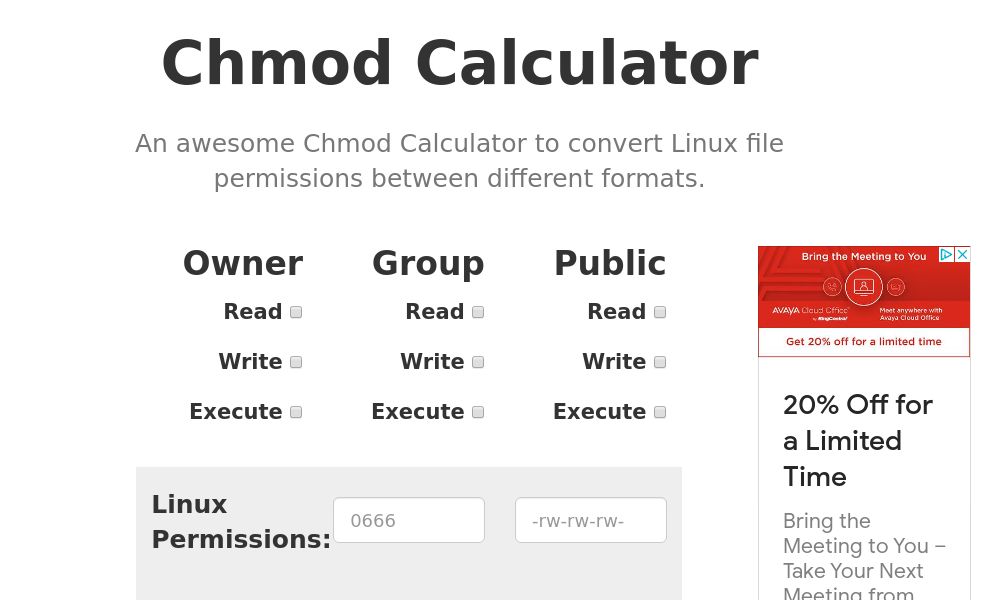 Screenshot of Chmod Calculator