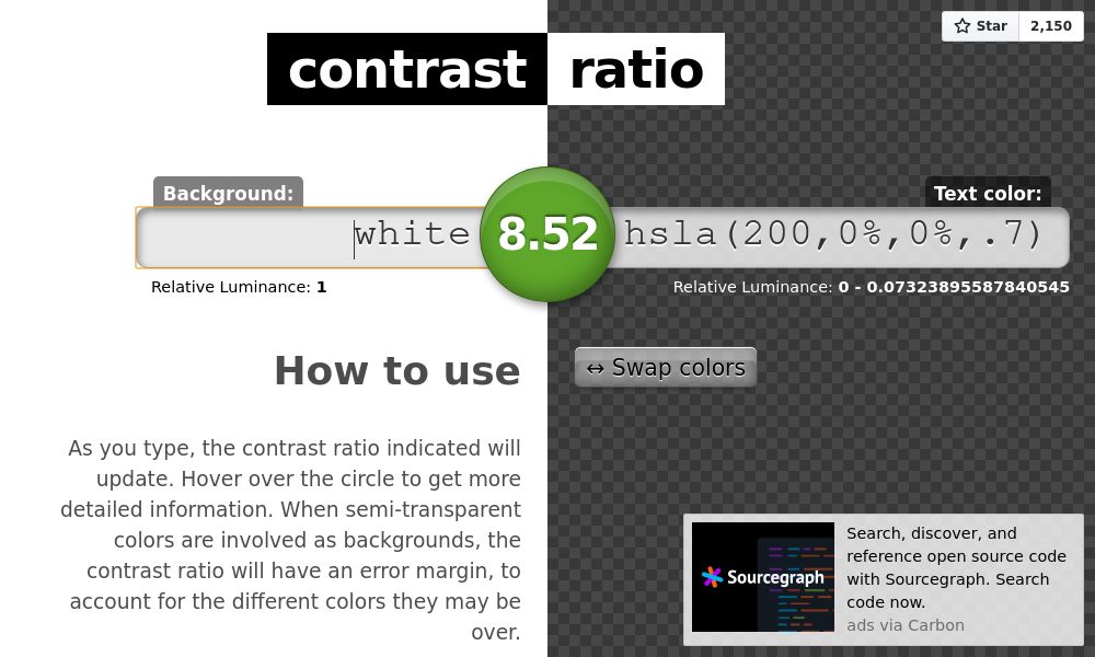 Screenshot of Contrast ratio