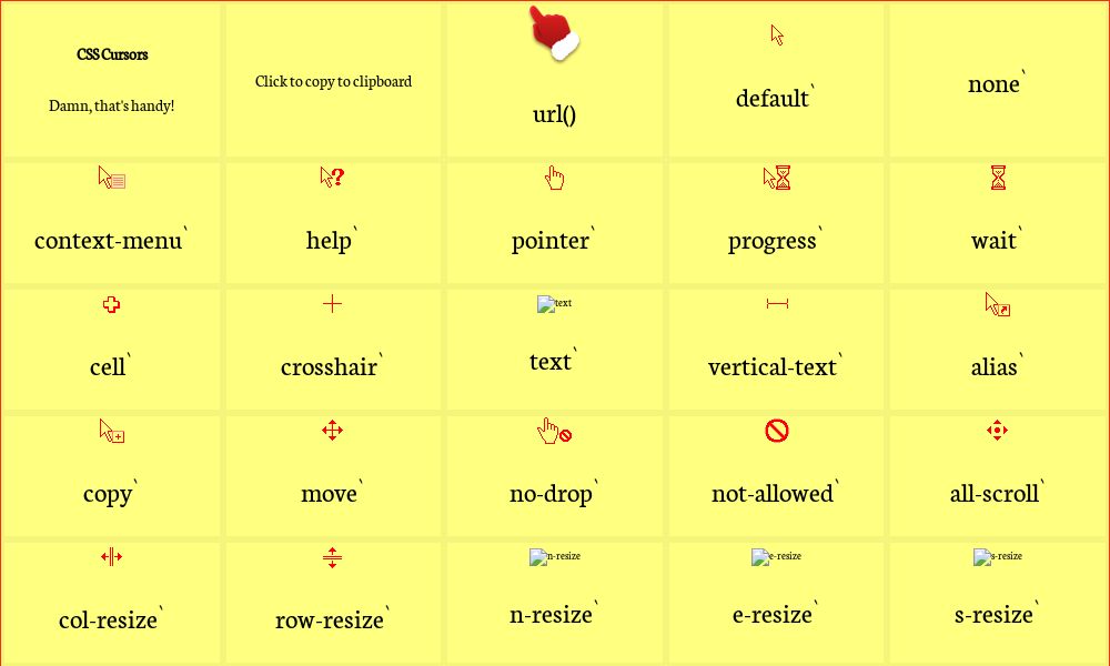 Screenshot of CSS Cursors