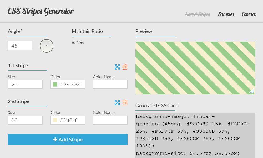 Screenshot of CSS Stripes Generator