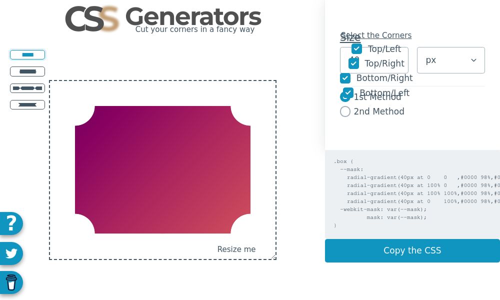 Screenshot of Cut Corners using Mask & Clip-path