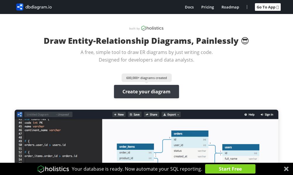 Screenshot of dbdiagram.io