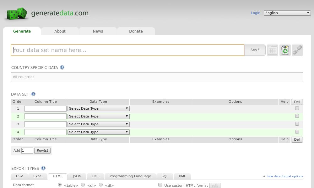 Screenshot of generatedata