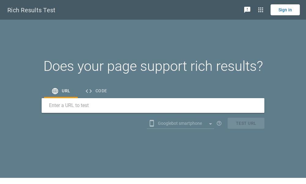 Screenshot of Google Rich Results Test