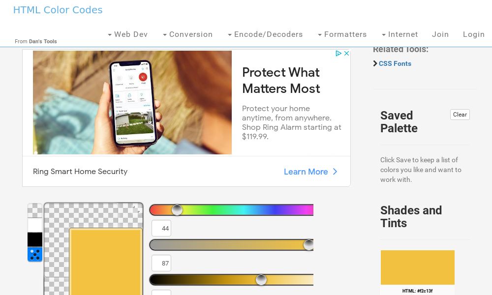 Screenshot of HTML Color Codes