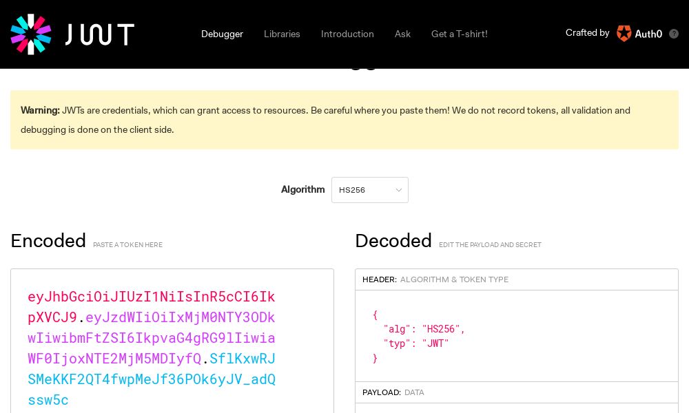 Screenshot of JWT Debugger