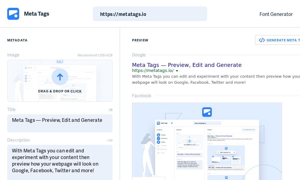Screenshot of Meta Tags