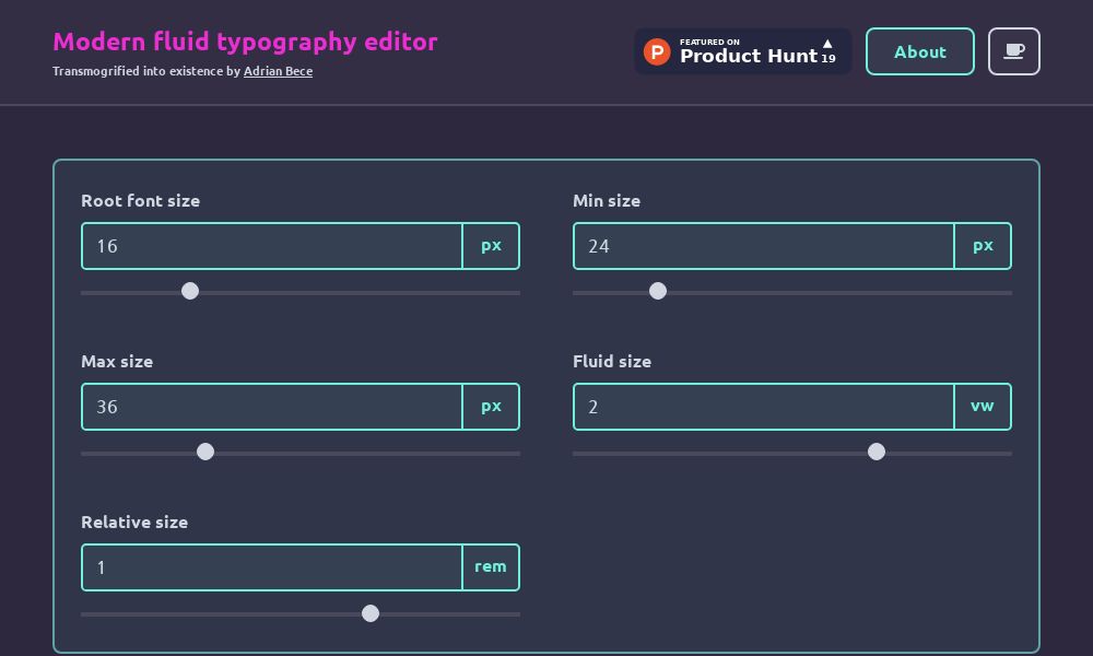 Screenshot of Modern fluid typography editor