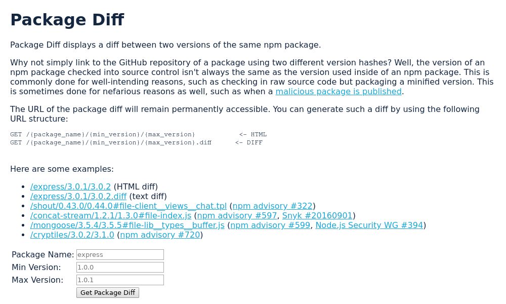 Screenshot of Package Diff