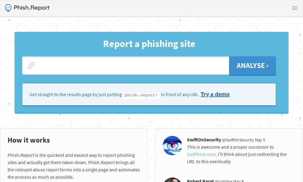 Screenshot of Phish.Report