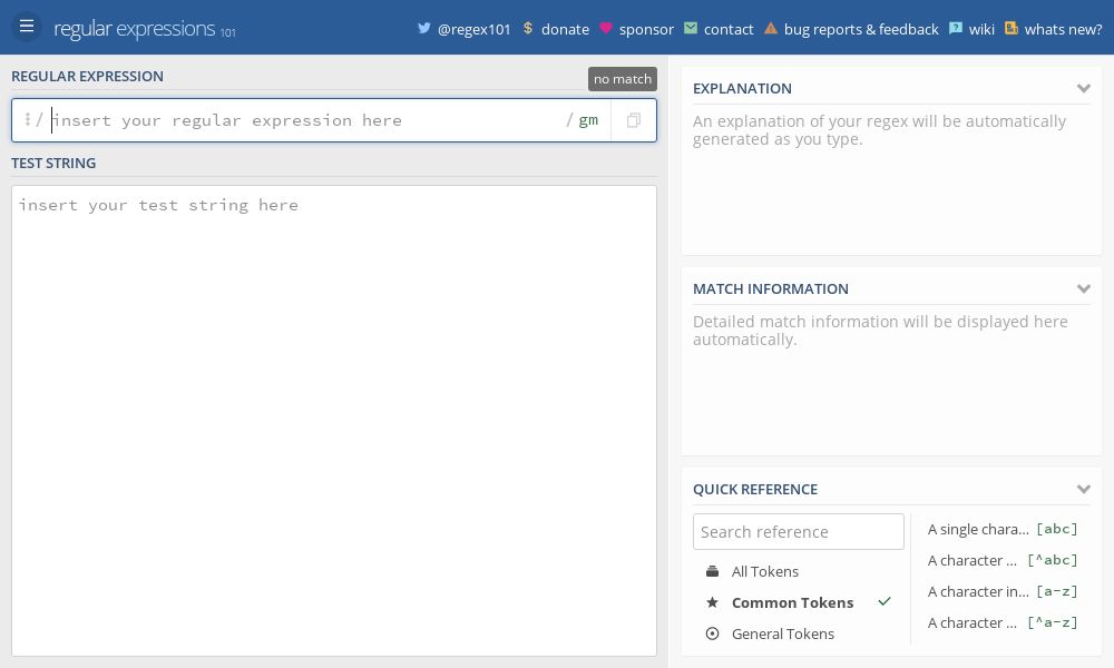 Screenshot of regular expresssions 101
