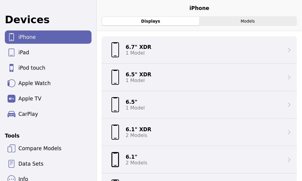 Screenshot of screensizes.app