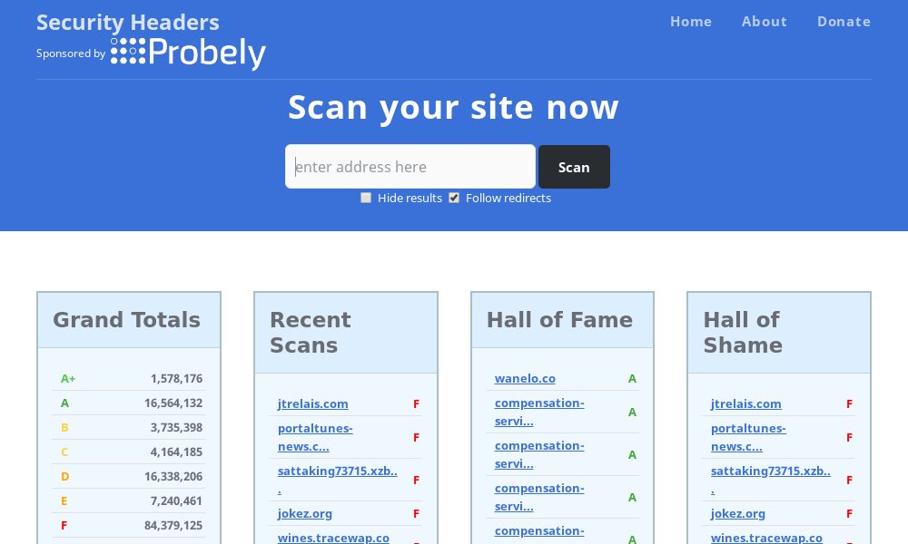 Screenshot of Security Headers