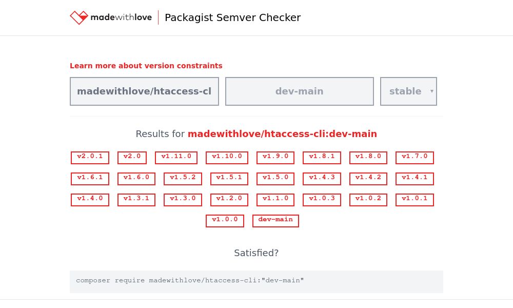 Screenshot of Semver