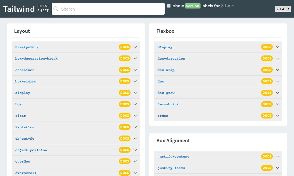 Screenshot of Tailwind CSS Cheat Sheet
