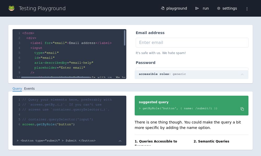 Screenshot of Testing Playground