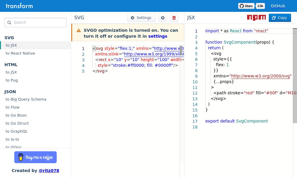 Screenshot of Transform