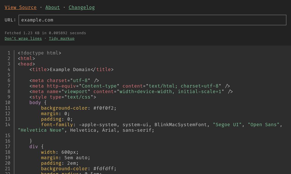 Screenshot of View source