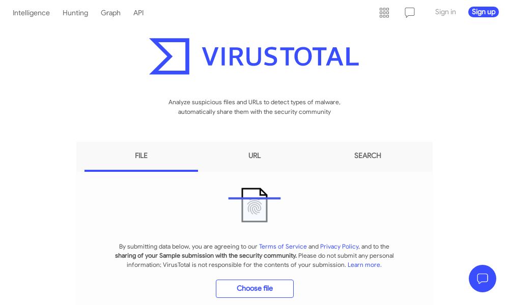 Screenshot of VirusTotal